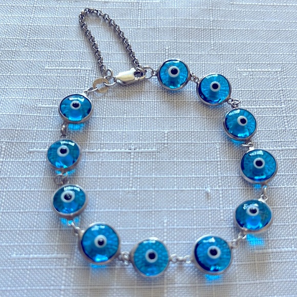 STERLING 925 SILVER PLATED MARKED TURKISH EYE BRACELET - Picture 5 of 9